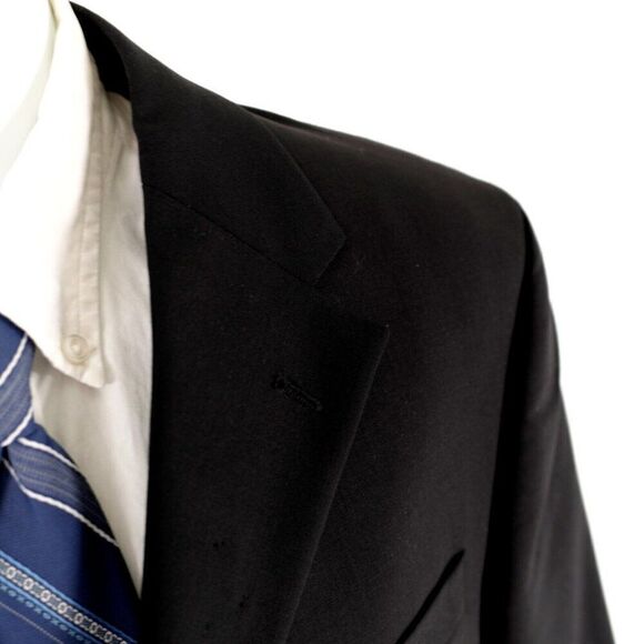 DAMAGED Cezani Wool Black 3 Button Blazer 42R Tiny‎ Holes On Lapel - Picture 2 of 15